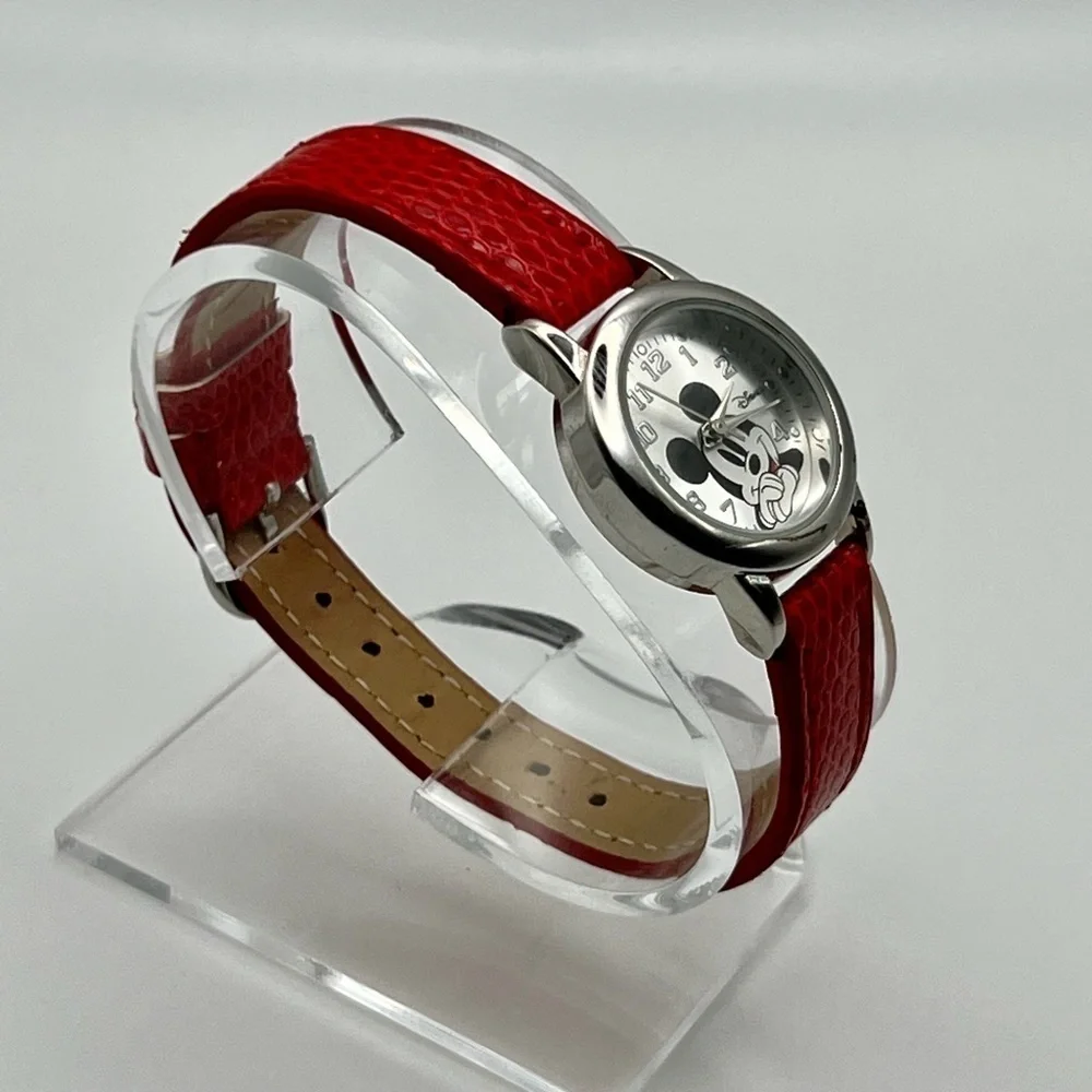 Disney Mickey Mouse watch Red leather Strap Working